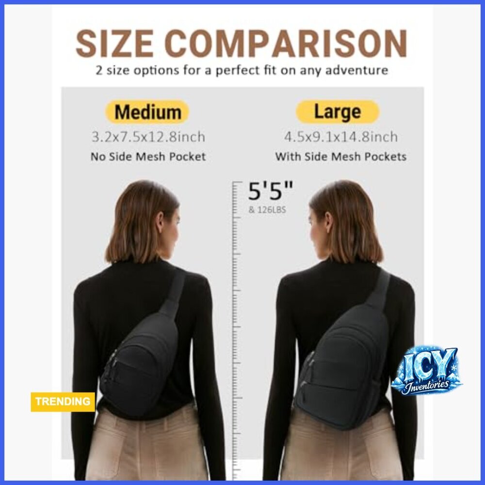 Polyester Crossbody Sling Bag, Anti-Theft Hiking Daypack, Lightweight Travel - Picture 6 of 6